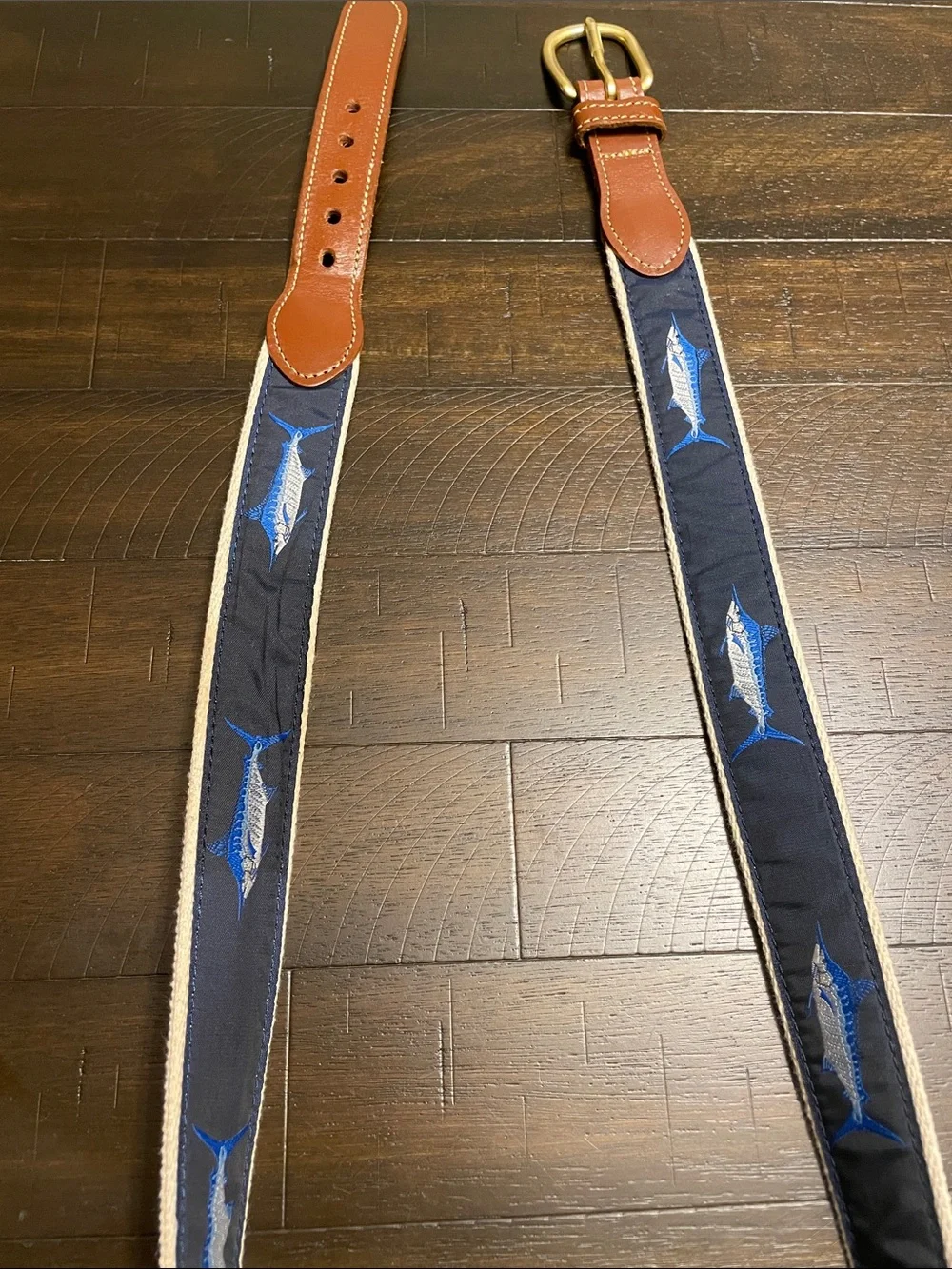 Men’s Canvas Leather Belt blue marlin
